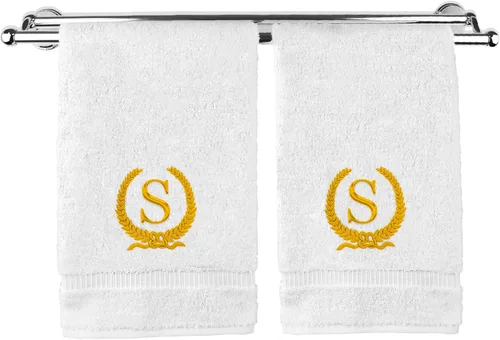 Miniatura 98 de Toalla de mano con monograma, regalo personalizado, 16 x 30 pulgadas, diseño de corona dorada bordada con letra blanca en toalla negra, extra