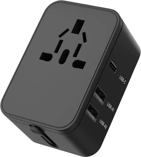 Miniatura 8 de Adaptador de enchufe de viaje con 2 USB A+1 USB C, adaptador de viaje universal todo en uno, convertidores de corriente, cargador de pared
