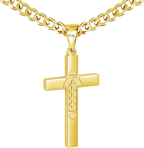 Miniatura 11 de Avotto Collar de cadena de cruz de acero inoxidable 316L para hombres y niños, cadena cubana resistente que no se decolora con colgante de cruz