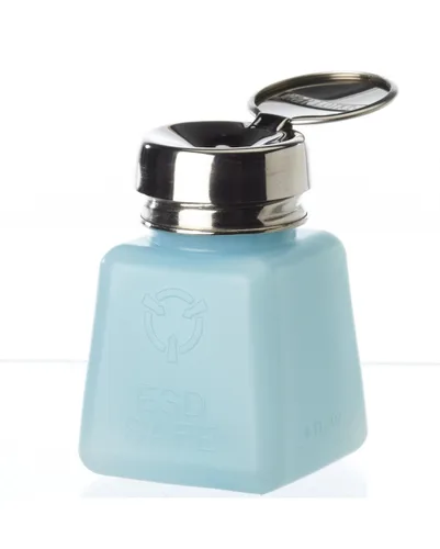 Dispensador de disolventes ESD seguro, disipador estático, botella azul con bomba antisalpicaduras resistividad superficial media, botella de 4