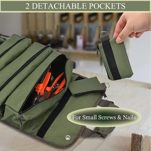 Miniatura 4 de Bolsa Organizadora de Herramientas, Bolsa Organizadora Enrollable Plegable con 2 Bolsas Desmontables, Organización de Almacenamiento de Herramientas
