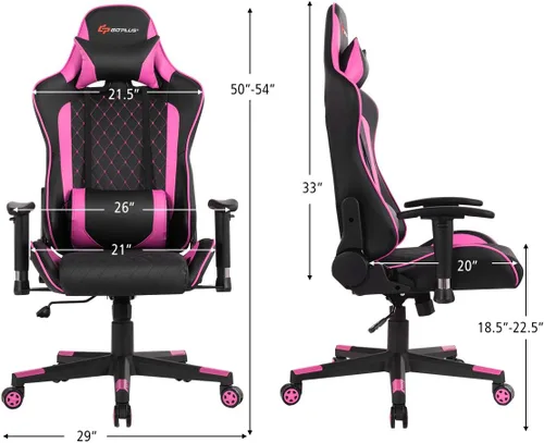 Miniatura 3 de Goplus Silla de juegos de masaje, respaldo reclinable, pasamanos y ajuste de altura del asiento, silla de oficina para computadora de carreras