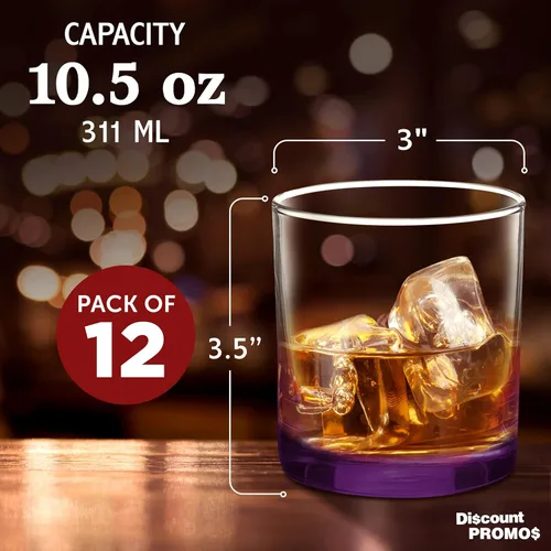 Miniatura 5 de DISCOUNT PROMOS Lexington Rocks Vaso de Whisky 10.5 oz, Juego de 12, Paquete a Granel - Perfecto para Scotch, Bourbon, Whisky, Cóctel - Morado