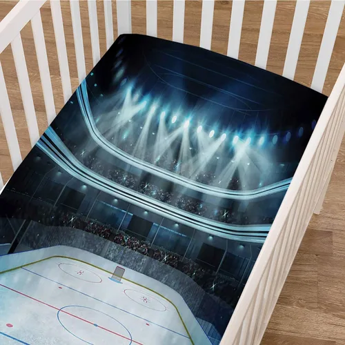 Miniatura 3 de Sábana bajera ajustable para cuna de hockey, foto de un estadio deportivo, llena de gente, audiencia, torneo, campeonato, microfibra suave y sedosa