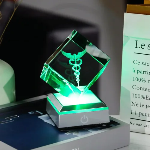 Miniatura 2 de YWHL Figura de Caduceo de Cristal con Grabado Láser 3D para Médicos - Regalos de Apreciación para el Día del Médico para Profesionales Médicos