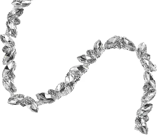 Miniatura 25 de uxcell Borde de cadena de diamantes de imitación de 1 yarda, aplique de cadena de cristal brillante de 0.394 pulgadas para costura, joyería