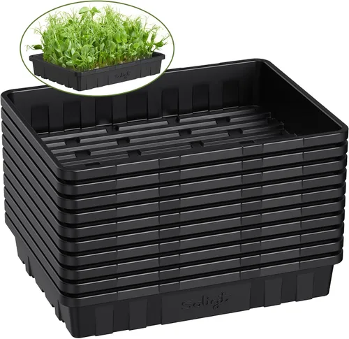 SOLIGT Paquete de 10 bandejas de inicio de semillas extra gruesas y resistentes, bandejas de cultivo de microverdes, bandeja de germinación de