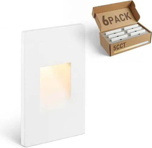 LEONLITE - Paquete de 6 luces LED de 5CCT 120V, verticales, color blanco | 150LM, 5%-100% Dimmable, CRI90, ETL, Indoor Outdoor Stair Lights, Wet