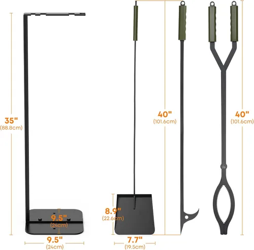 Miniatura 2 de Stanbroil Juego de 3 herramientas para hogueras, póquer de fuego de 28 pulgadas y pinzas para troncos de fuego, juego de herramientas de chimenea