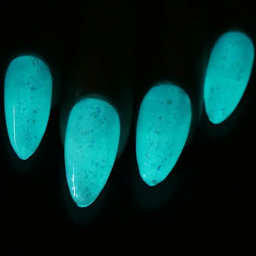 Miniatura 7 de Polvo de inmersión de uñas transparente que brilla en la oscuridad mezclado con polvo de capa superior de escamas de ópalo camaleón que cambia