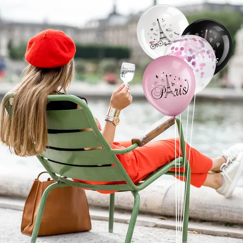 Miniatura 4 de 45 globos de París Día en París, decoraciones de fiesta de la Torre Eiffel, globos de látex para boda, cumpleaños, despedida de soltera