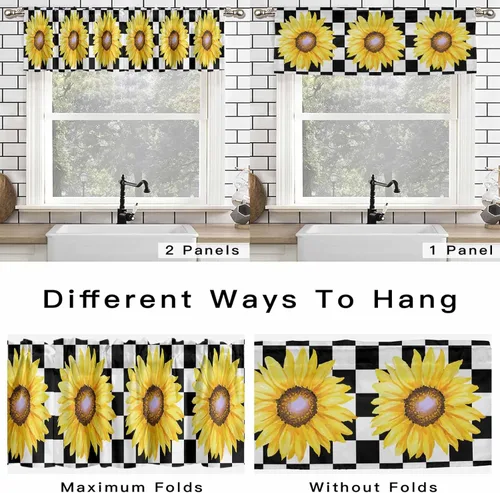 Miniatura 8 de Cenefas de girasol para ventanas de cocina, cenefa de cortina de granja, cortinas cortas de girasol de acuarela, cenefas con bolsillo para barra