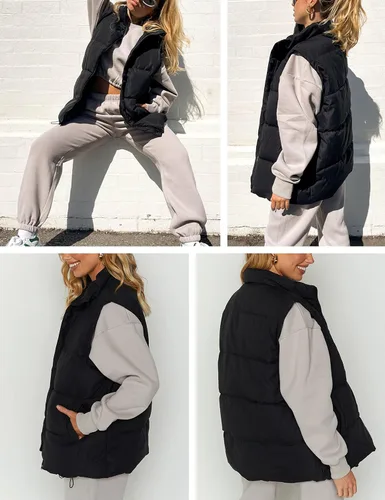 Miniatura 3 de Athlisan Chaleco acolchado con cremallera para mujer, cuello alto, sin mangas, acolchado