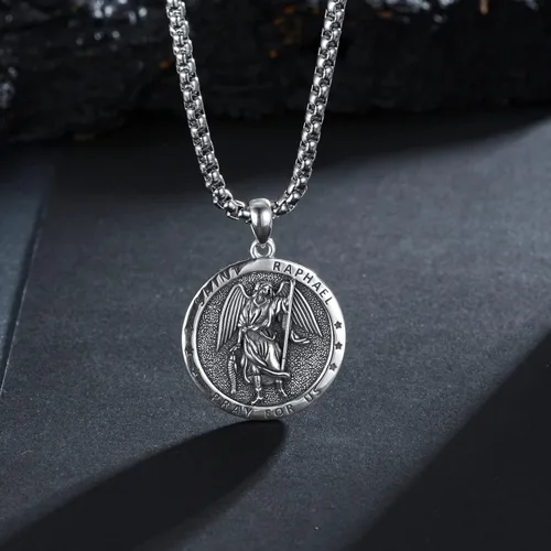 Miniatura 6 de Seiyang Collar de plata de ley 925 con medalla de amuleto para hombres y mujeres con cadena Rolo de 0.098 in, 22 pulgadas + 2 pulgadas