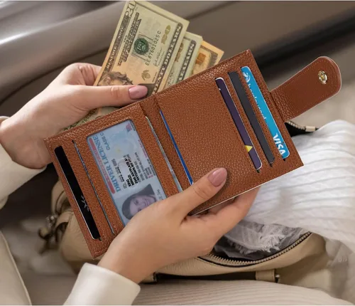 Miniatura 6 de BOSTANTEN - Billetera delgada para mujer, pequeña, con bloqueo RFID, tarjetero de cuero plegable con cremallera y bolsillo para monedas, Pequeña
