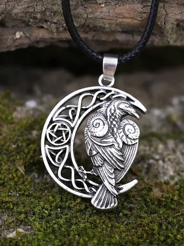 Miniatura 6 de HAQUIL Raven Collar Dije de cuervo celta vikingo Wicca Cordón de piel sintética, aleación, 2