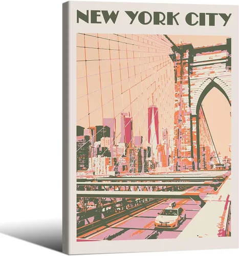 Miniatura 34 de Pósteres de Paisaje de la Ciudad de Nueva York Rosa Monumentos Retro de EE.UU. Paisaje Arte de Pared Puente Vintage Pintura en Lienzo para Sala