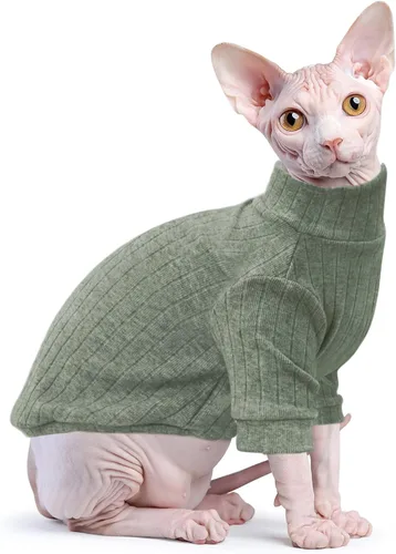 Miniatura 3 de Idepet Sphynx Suéter Camisa para Gatos Sin Pelo Gatitos Ropa Suave para Cachorros Pullover Lindo Pijama de Gato Mono de Algodón Ropa para Mascotas