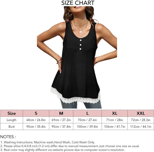 Miniatura 3 de Women Crewneck Button Up Tank Top Casual Loose Pure Color Lace Trim Ruffle Hem Camisole for Daily Party Date