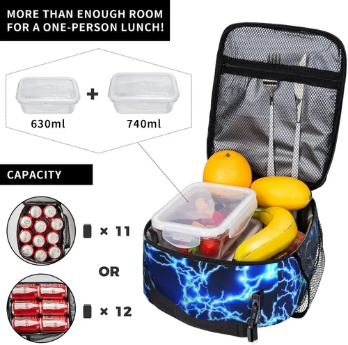 Miniatura 5 de Lonchera Lightning para niños y niñas, bolsa de almuerzo aislada reutilizable con bolsillo lateral, lonchera azul para niñas, niños y adolescentes