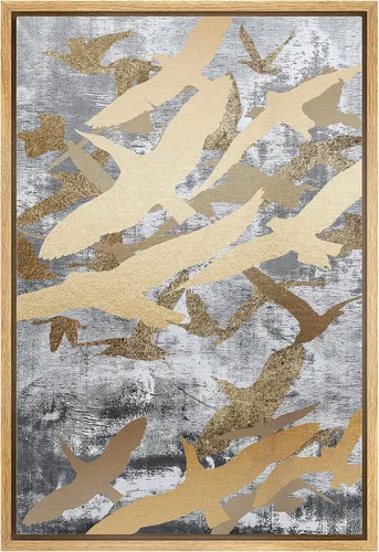Miniatura 20 de NWT Impresión en lienzo enmarcado para pared, acuarela, grullas, pájaros volando, naturaleza salvaje, ilustraciones de arte moderno decorativo