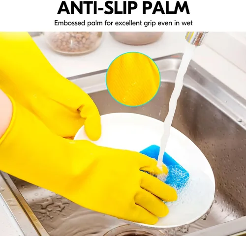 Miniatura 3 de Vgo... 1 par de guantes reutilizables para el hogar, guantes de goma para lavar platos, extragruesos, de mangas largas, para limpieza de cocina, 1