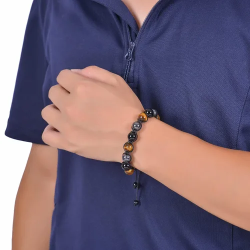Miniatura 2 de DHQH Triple Protection Bracelet 8/10MM Hematite Black Agate Tigers Eye Stone Bracelet Crystal Jewelry Healing Bead Bracelets for Men Bring Luck