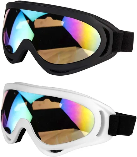 LJDJ Gafas de esquí para motocicleta, gafas de snowboard, juego de 2 – Dirt Bike ATV Motocross anti-UV ajustables para montar fuera de carretera