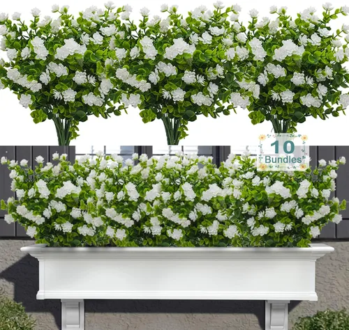 Miniatura 18 de 12 paquetes de flores artificiales para exteriores, plantas falsas para decoración de otoño y verano, flores de seda artificiales, resistencia