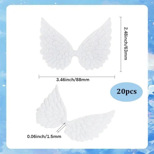 Miniatura 2 de GORGECRAFT 20 piezas de alas de ángel con purpurina en relieve, apliques de plumaje con lentejuelas, parches para coser en mochilas, adornos