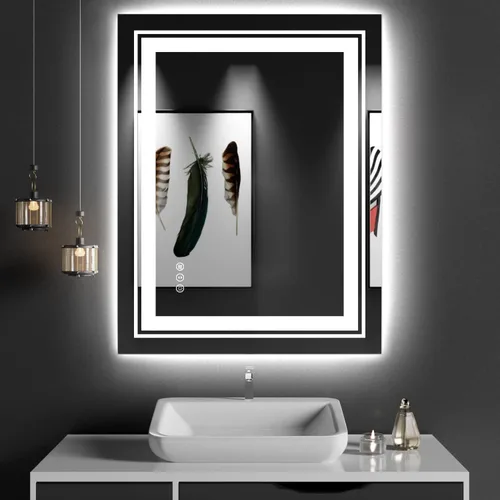 Miniatura 35 de Snowdool Espejo LED de baño, 32 x 32 pulgadas con luz frontal y retroiluminada, antivaho, espejo de tocador de baño para pared, función de memoria