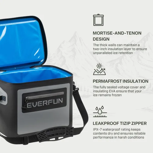 Miniatura 4 de EVERFUN Enfriador suave de 30 latas, portátil de 24 cuartos de galón, aislado, pequeña lonchera refrescante para hombres y mujeres, bolsa de hielo a