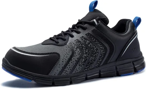 SPIEZ Zapatos de trabajo para hombres, zapatos de seguridad con punta compuesta, antideslizantes, a prueba de pinchazos, ligeros, transpirables,