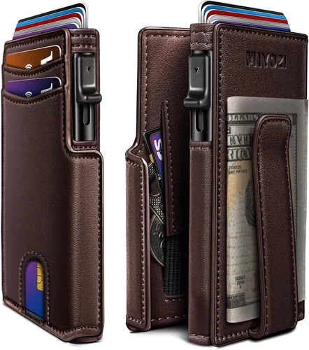 Miniatura 20 de miyozi Billetera para hombre, con clip para dinero, bolsillo para monedas, ventana para identificación, delgada, bolsillo frontal con bloqueo RFID