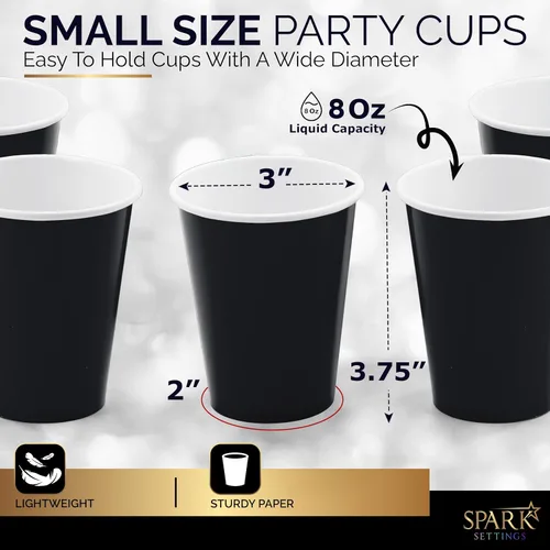 Miniatura 2 de Vasos de papel desechables, 8 onzas, tazas de café de papel negro, tazas desechables de café fuertes y resistentes para fiestas, bodas, día