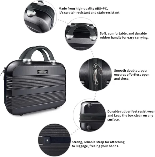 Miniatura 4 de Estuche de viaje portátil de maquillaje rígido de 14 pulgadas, elegante organizador de cosméticos de PC + ABS para mujer, resistente a los arañazos