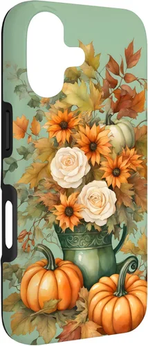 Miniatura 3 de Vintage Autumn Flower Fall Pumpkin Teal Case for iPhone 17
