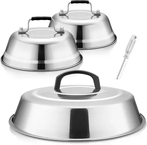 Miniatura 7 de HaSteeL - Juego de 3 cúpula de fusión de queso, cubiertas redondas de acero inoxidable para vaporizar, accesorios profesionales para parrilla