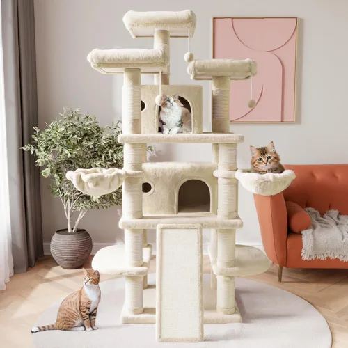 Miniatura 2 de SHA CERLIN Árbol para gatos de 68 pulgadas, de varios niveles, torre grande para gatitos grandes/torre para gatos con condominio/acogedoras perchas