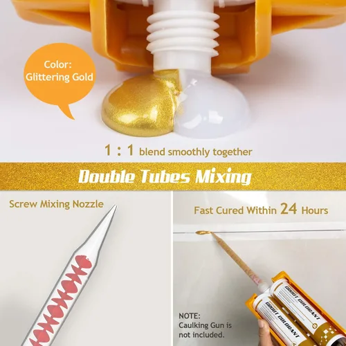 Miniatura 2 de NADAMOO Lechada epoxi dorada brillante, tubos duales impermeables para baldosas de 19 onzas, 13.5 fl oz, línea de lechada de azulejos para ducha