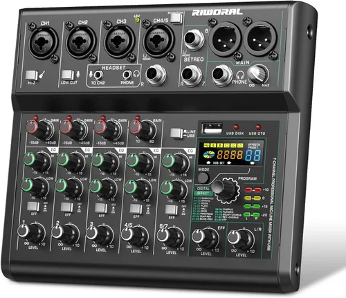 Miniatura 10 de Mezclador de audio de 4 canales con efectos 88 DSP, mesa de mezclas, interfaz USB, Bluetooth, reproductor de música + alimentación fantasma de línea