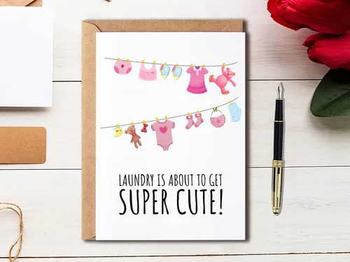 Miniatura 4 de EdgarGifts Laundry Is About To Get Super Cute - Bonita tarjeta de felicitación para bebé, adorable tarjeta de baby shower para niña, ropa sucia