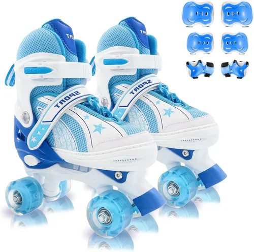 Adjustable Kids Roller Skates for Girls and Boys Ages 3-5 5-8 8-12, All 8 Wheels of Girl's Skates Shine, Safe and Fun Illuminating for Outdoor