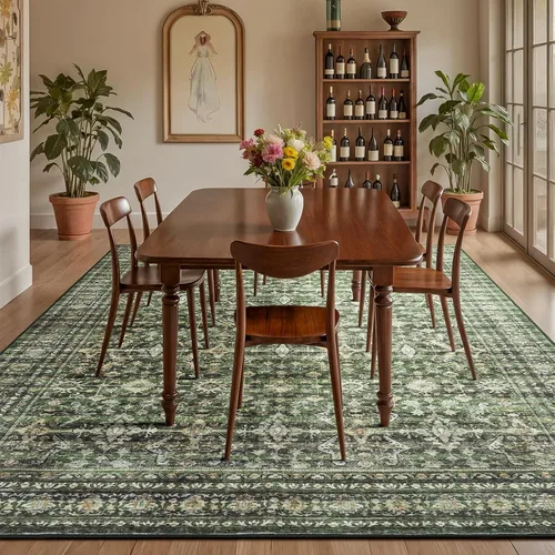 Miniatura 3 de Alfombra Lofus de 8 x 10 pulgadas para sala de estar, alfombras grandes lavables verdes con respaldo antideslizante, alfombras suaves boho