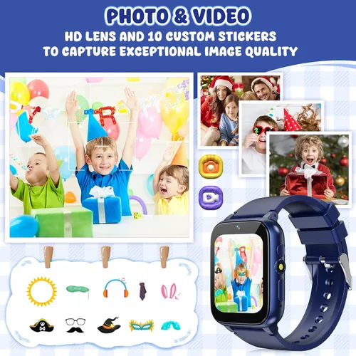 Miniatura 4 de Reloj inteligente para niños de 1.69 pulgadas, reloj inteligente para niños y niñas, podomter, 26 juegos de rompecabezas, cámara, video, reproductor