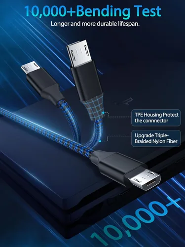 Miniatura 3 de Paquete de 3 cables de carga micro USB de 6 pies para Android, cable de carga micro USB largo trenzado rápido compatible con Fire Tablet, Kindle