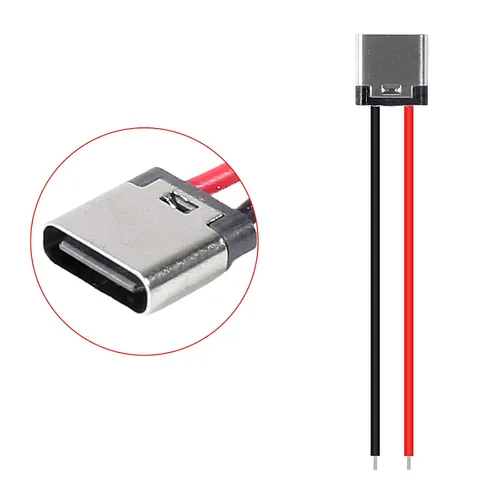 Miniatura 3 de 8pcs Bare Board Type-C Female Chassis Waterproof 2P Solder Wire Type USB C Pigtail Cable Extension Power Cable USB-C Plug to 2 Pin Bare Wire Open