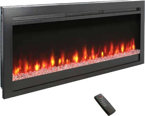 Inserto de chimenea eléctrica de 44 pulgadas, llama realista, colores de llama ajustables y brillo, termostato, calentador de chimenea con control