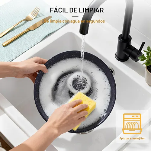 Miniatura 4 de Ammeloo Juego de 21 piezas de ollas y sartenes de cerámica antiadherentes con mangos desmontables y sartén para freír huevos, utensilios de cocina
