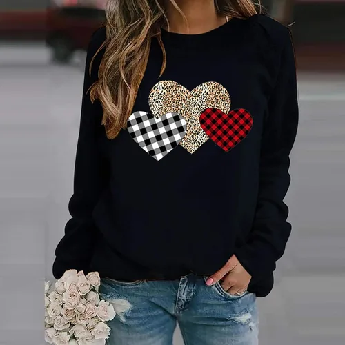 Miniatura 93 de Sudadera de manga larga con estampado de leopardo y corazón para mujer, para el día de San Valentín, sin botones, para niñas, regalos